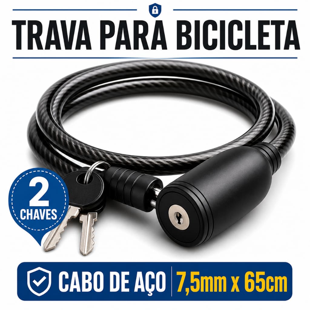 Corrente Cabo Cadeado Antifurto Moto Bicicleta Bike Segurança Portão Trava Anti Furto Cabo De Aço - 7,5mmx 65cm 2 Chaves