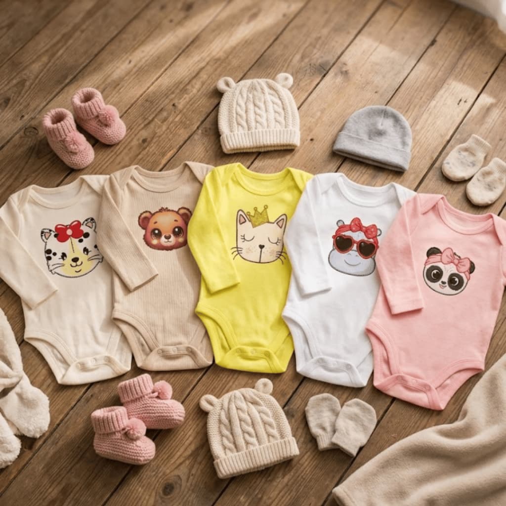 Kit 5 Bodys Bebê Canelado Manga Longa Aplique Charmoso Roupa Quentinha Enxoval Frio Dia a Dia Lindo