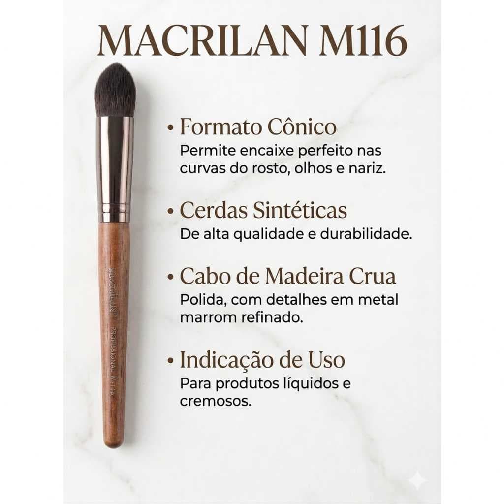 PINCEL PROFISSIONAL MAQUIAGEM KABUKI CÔNICO APLICAÇÃO BASE LIQUIDA CREMOSA CORRETIVO CONTORNO MACRILAN M 116