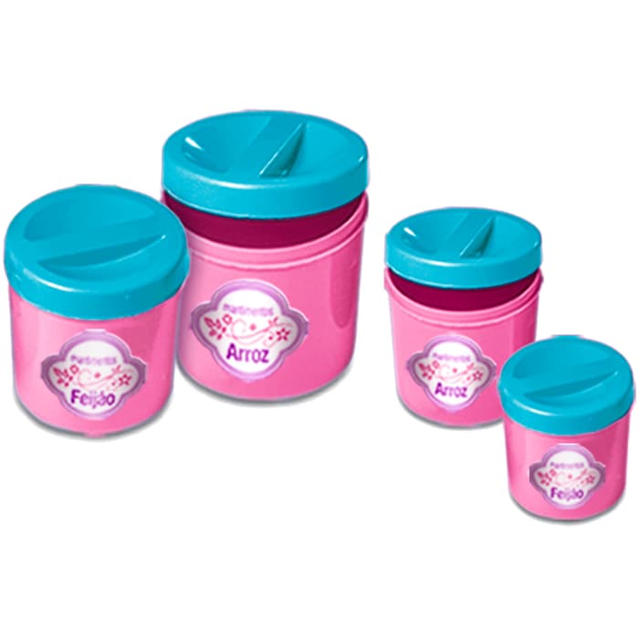 Porta Condimentos - 4 Potes Para Condimento Com Tampa - Brinquedo Faz De Conta Coleção Play Cooker
