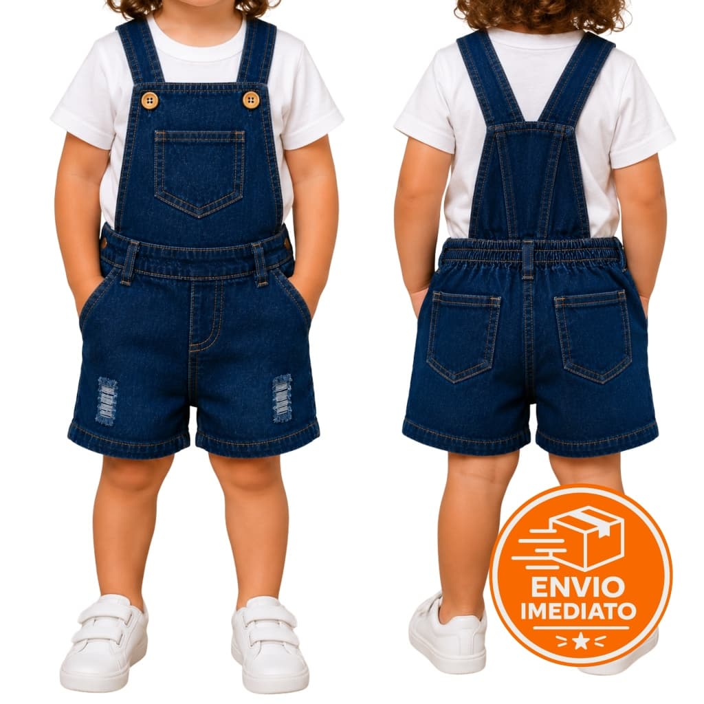 Macacão Jardineira Jeans Infantil Unissex Confortável Macaquinho 0 a 7 Anos