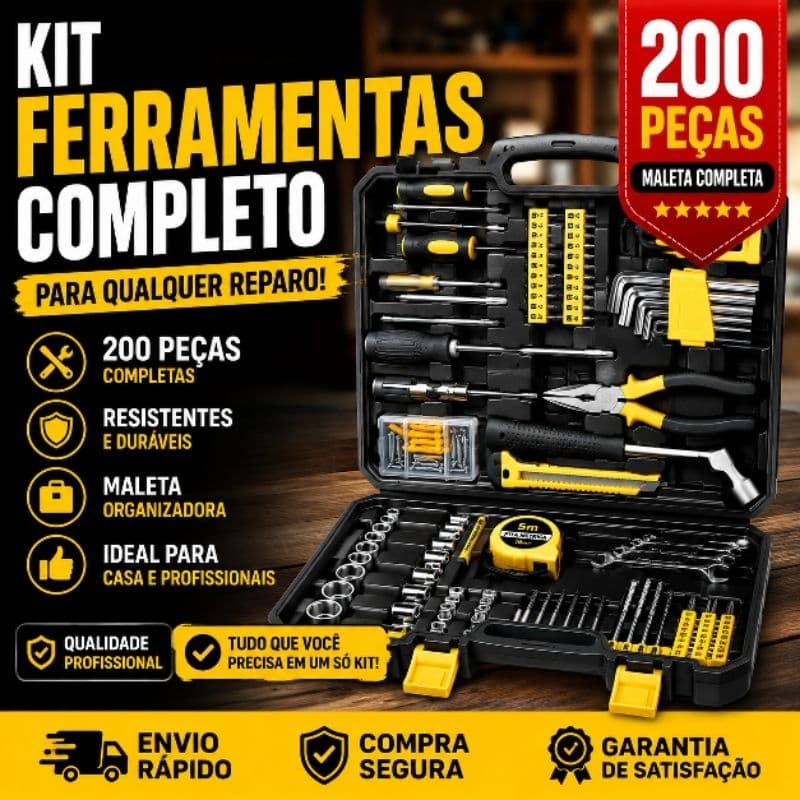 Kit Ferramenta Completo Profissional 200 Pecas Organizador Maleta Resistente