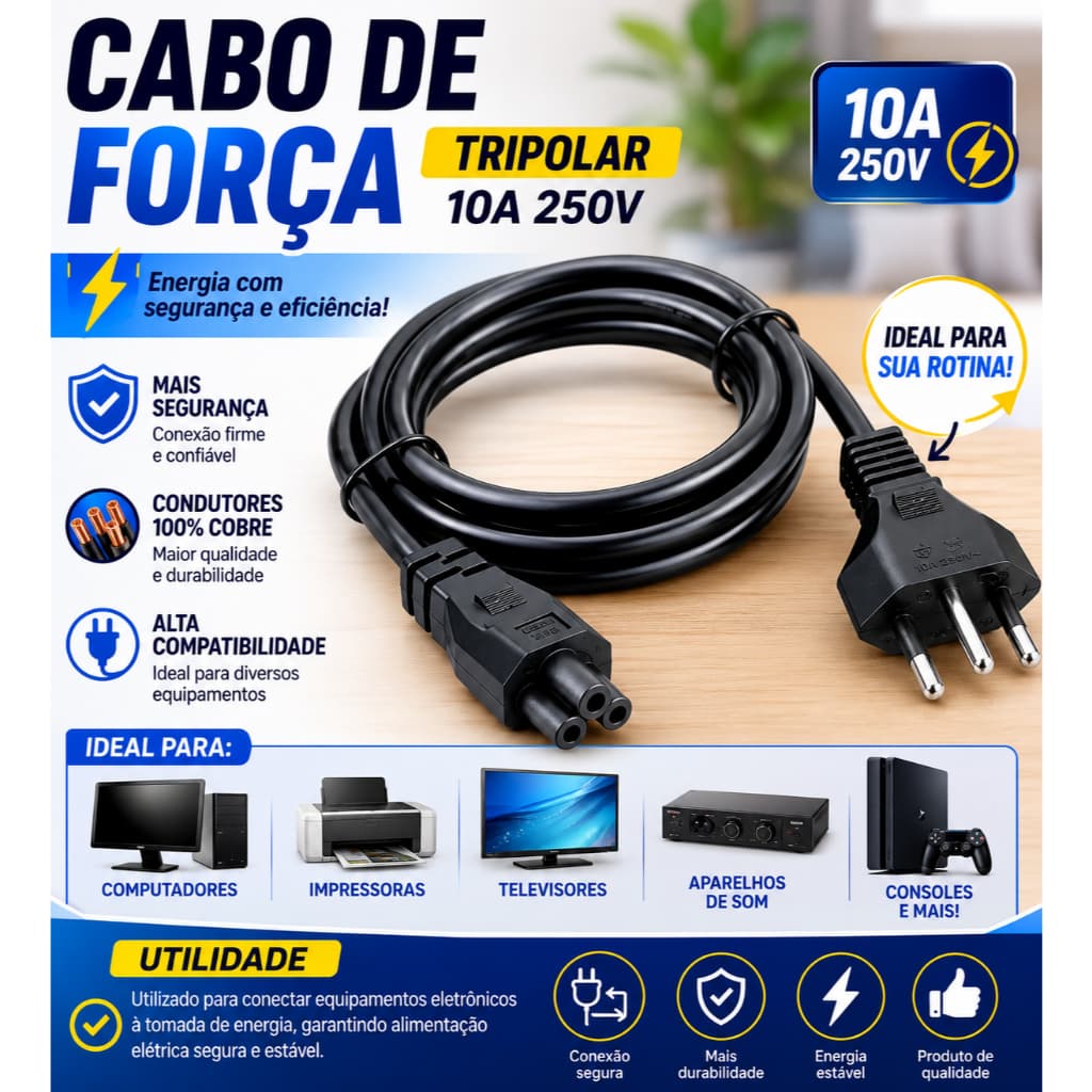 Cabo De Força Energia Tripolar Tv Fonte De Notebook Diversas