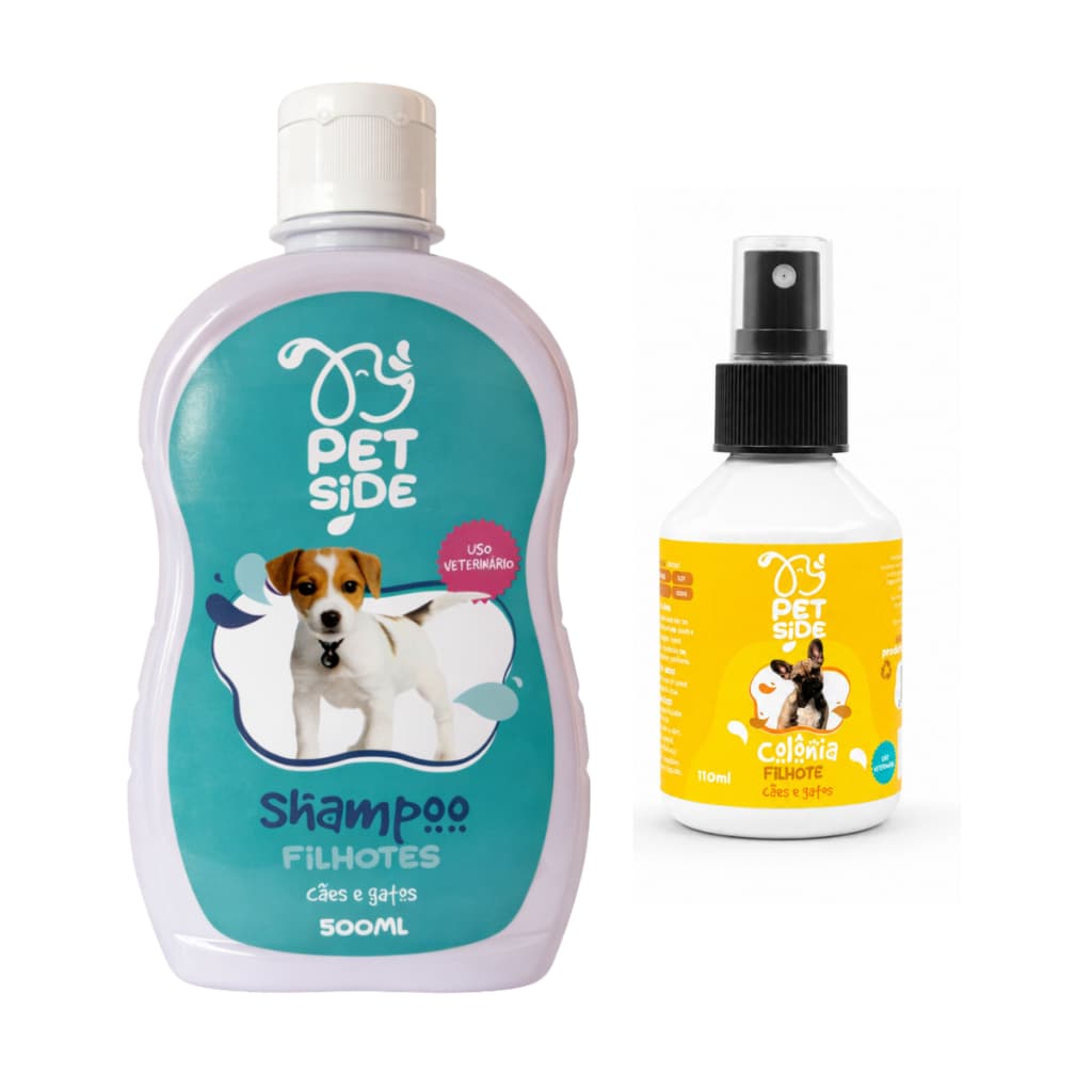 Kit Shampoo + Colônia para Filhote de Cachorro Cães Gatos Limpeza Suave Petside