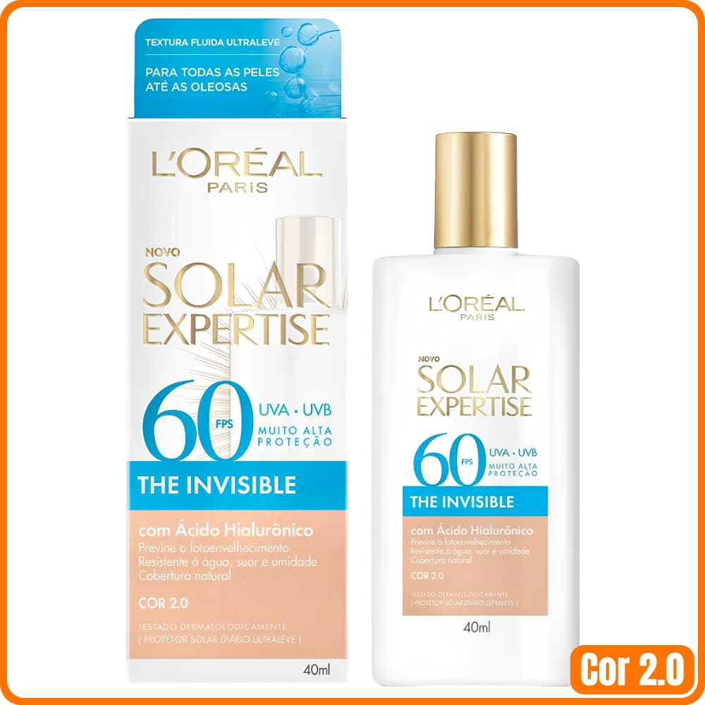 Protetor Solar Facial com Cor 2.0 Loreal Paris Solar Expertise The Invisible FPS60 com 40ml