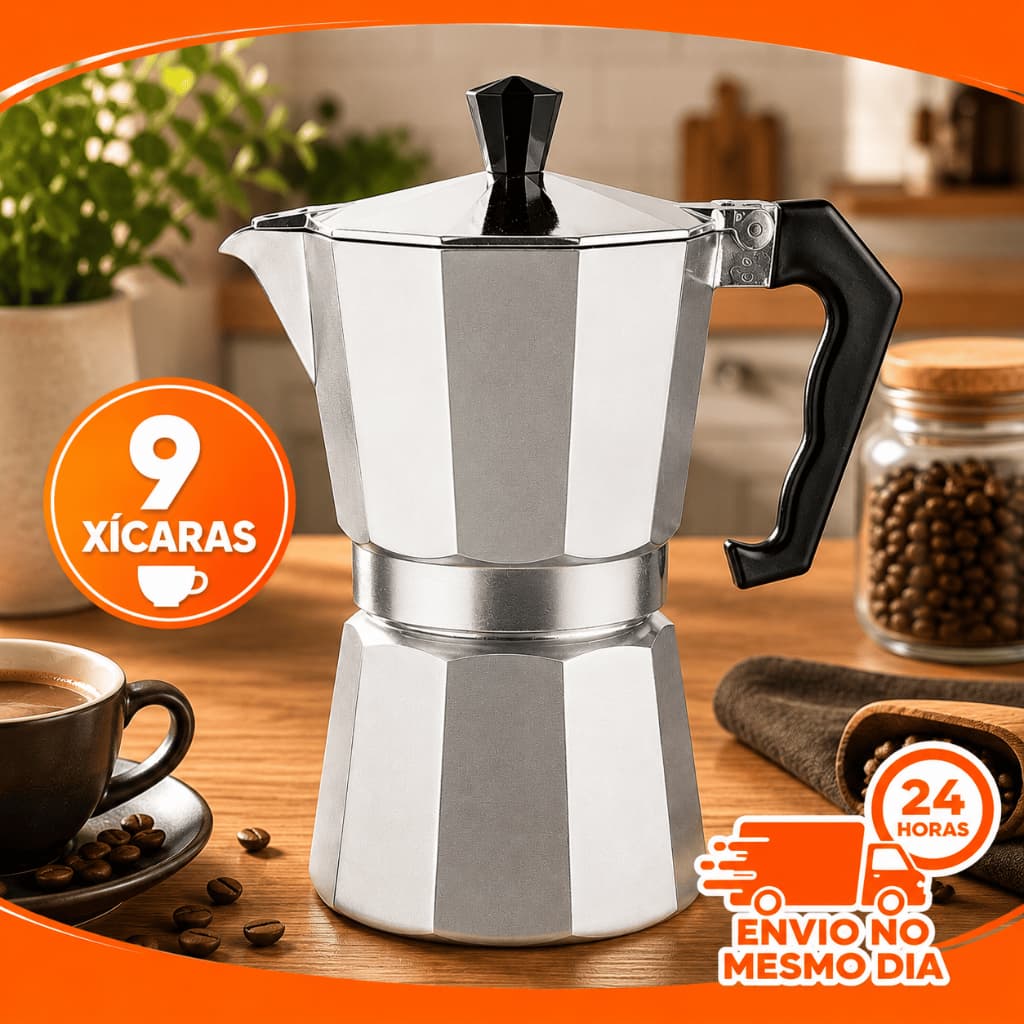 Cafeteira Italiana Quadrada Café Expresso 09 Xícaras Alumínio