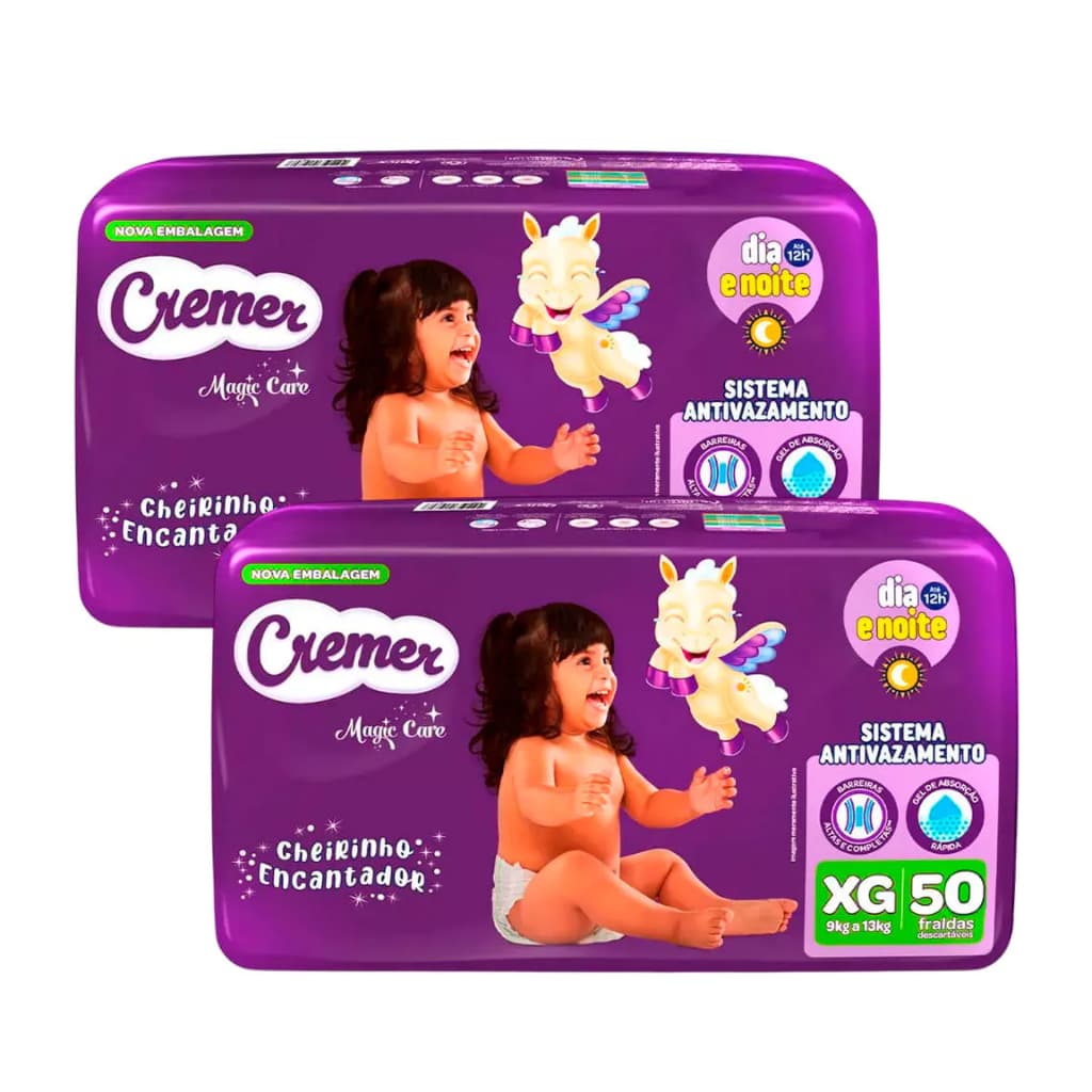 Kit 2ptes Fralda Cremer Hiper XG 50 Unidades cada - Total 100un
