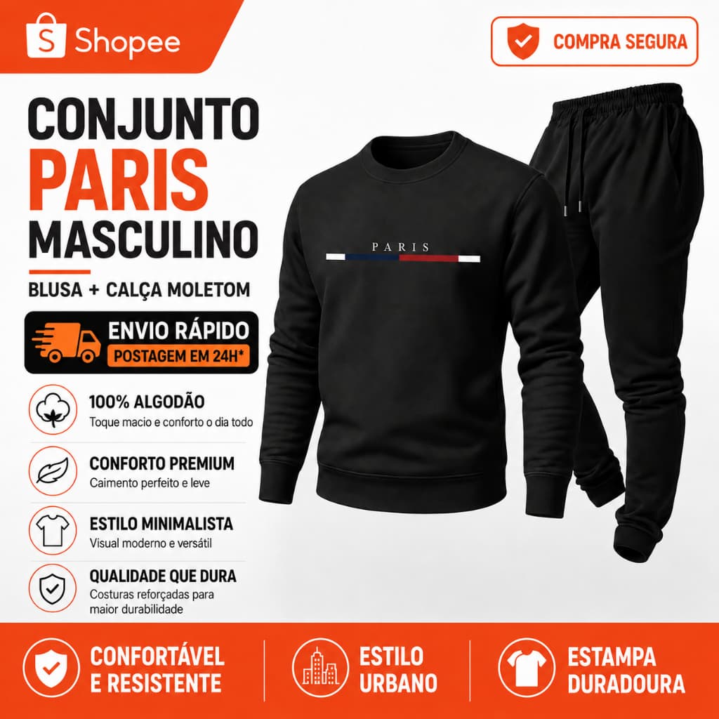 Conjunto Moletom Careca Street + Calça Jogger Paris Premium