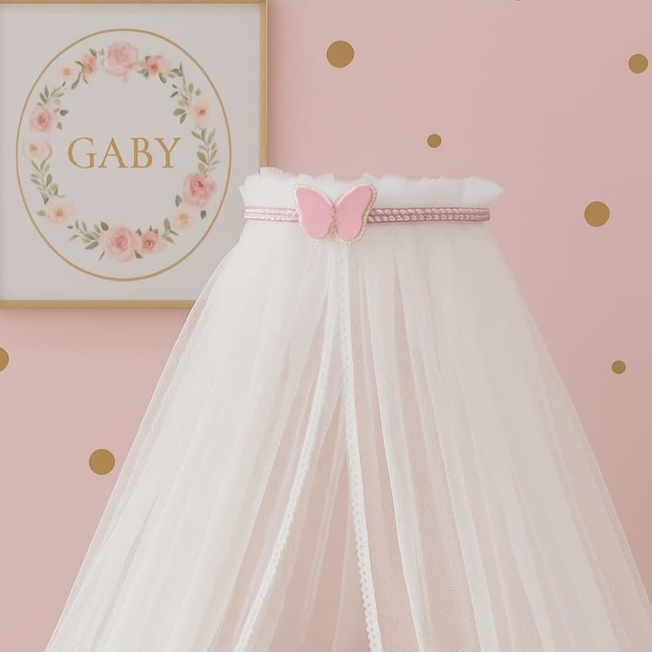 dorsel para berço com borboleta glamurosa + mosquiteiro berço