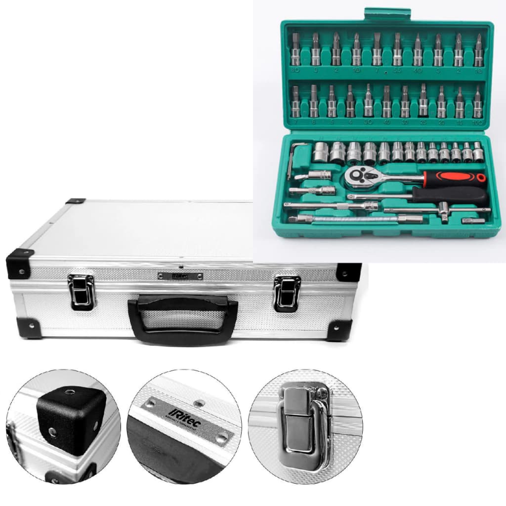 Maleta Jogo de Soquetes 46 Peças Catraca Profissional Chaves Torx Allen Hex Ferramentas Completa