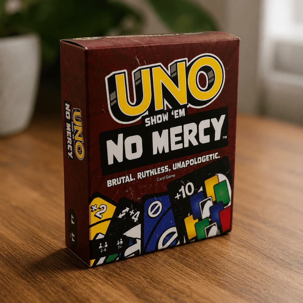 Jogo de Cartas Uno No Mercy 168 Cartas Black Novas Regras Diversão em Família Amigos Edição Especial