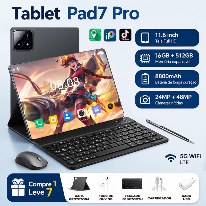 Tablet PAD7 Pro 5G SIM+WiFi 16GB+512GB 11,6 HD Grande Android 15 8800mAh