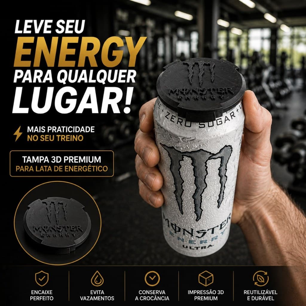 Tampa Reutilizável Para Lata Monster | Vedação Anti Derramamento | Acessório Prático Para Energético