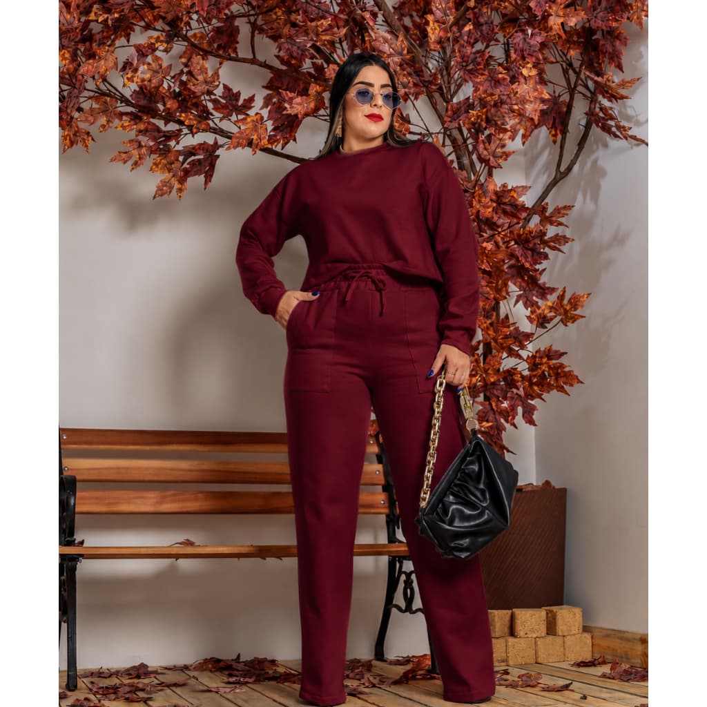 CONJUNTO PLUS SIZE MOLETOM FEMININO plus size pantalona e blusa manga longa felpado