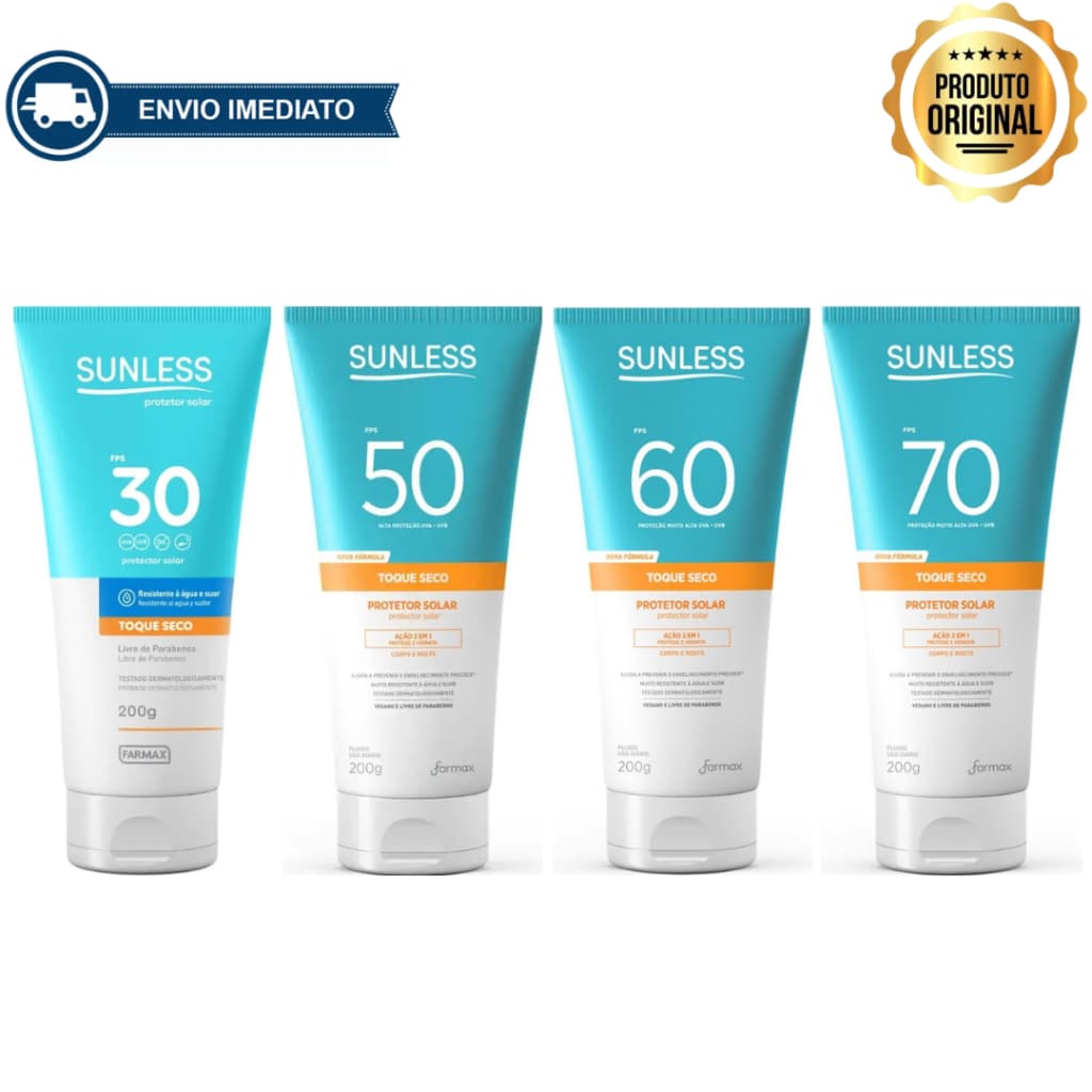 Protetor Solar Corporal e Facial Toque Seco e Longa Duração Sunless 200g Envio Imediato