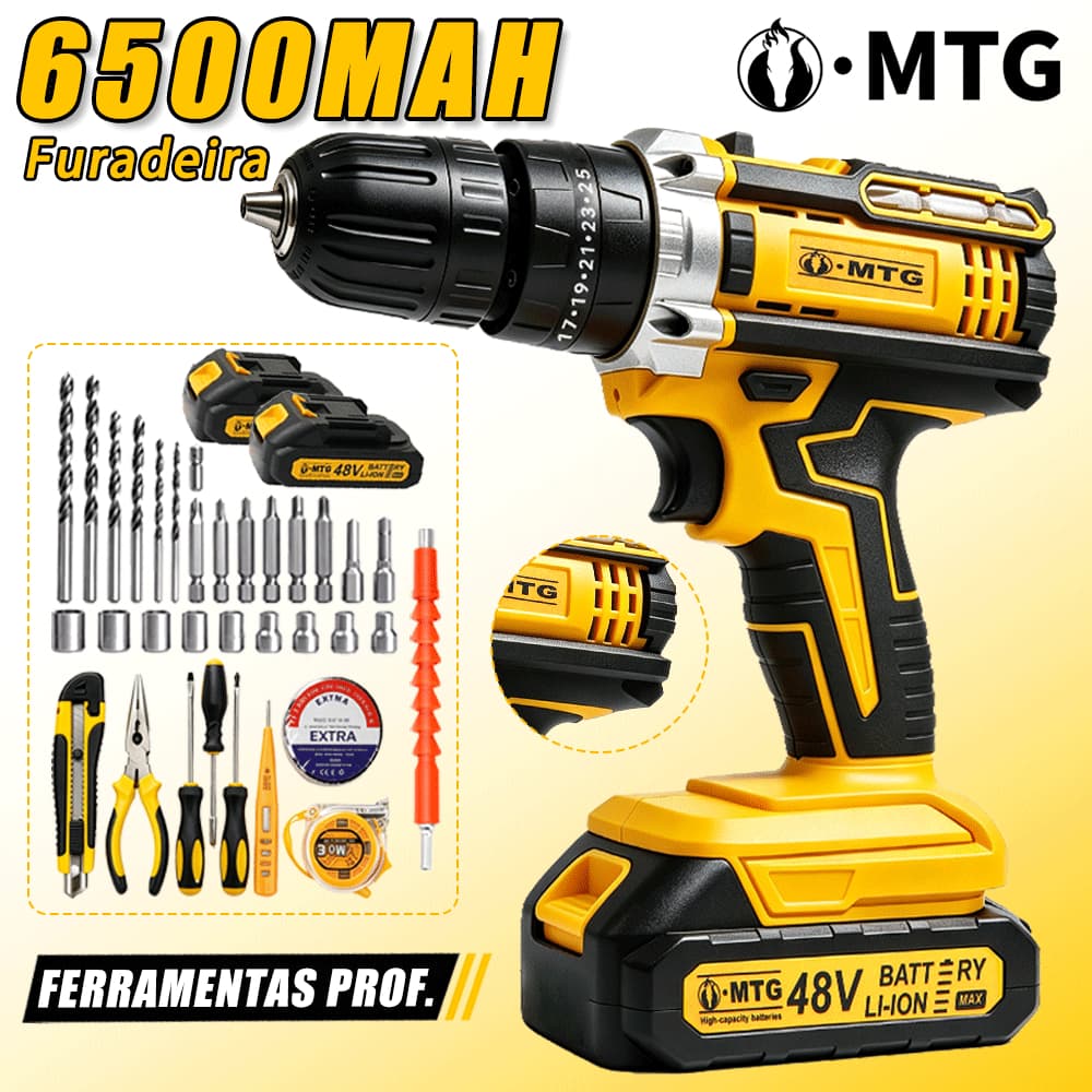 Furadeira Parafusadeira 48V 2 Baterias Maleta com Acessórios Completo Kit Profissional