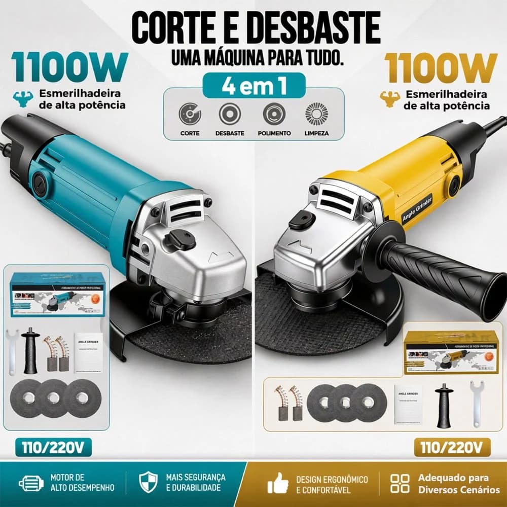 Oferta Esmerilhadeira Angular Elétrica Profissional 110-127V/220V Alta Performance Compacta e Fácil de Usar Para Obras