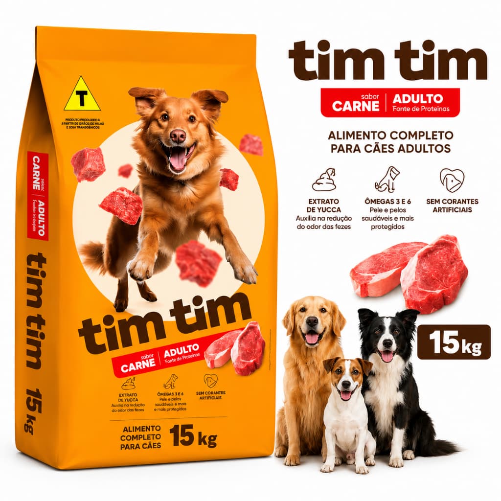 Ração Para Cães/Cachorro Carne 15kg - Tim Tim Dog Adulto Todas as Raças