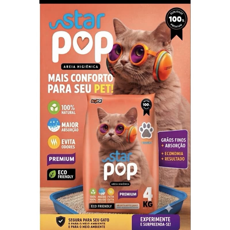 Kit 5 Areias Sanitárias POP STAR 20kg – Premium, Alta Absorção e Controle de Odores Argila Natural