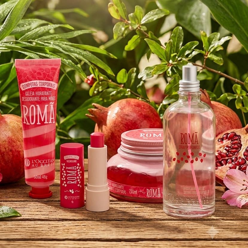 Kit Romã L'occitane Au Brésil - Geleia corporal 200ml, Geleia hidratante para mãos, Hidratante Labial, Spray Perfumado