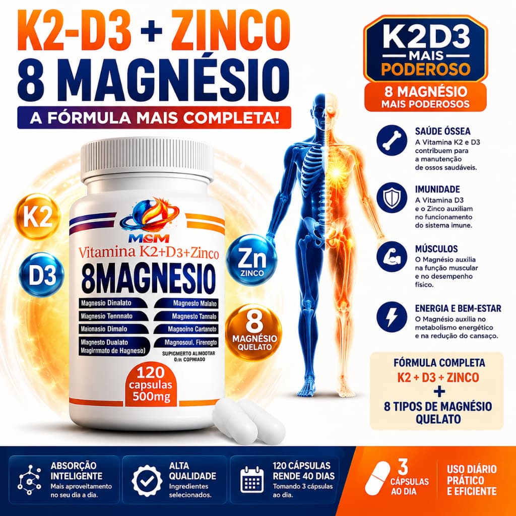 Vitamina K2 (Menaquinona) Vitamina D3 (Colecalciferol )ZINCO 8 MAGENSIO QUELATO DIMALATO L-TREONATO