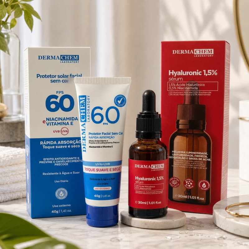 Kit Dermachem Protetor Facial FPS 60 + Sérum Facial Hidratante com Niacinamida