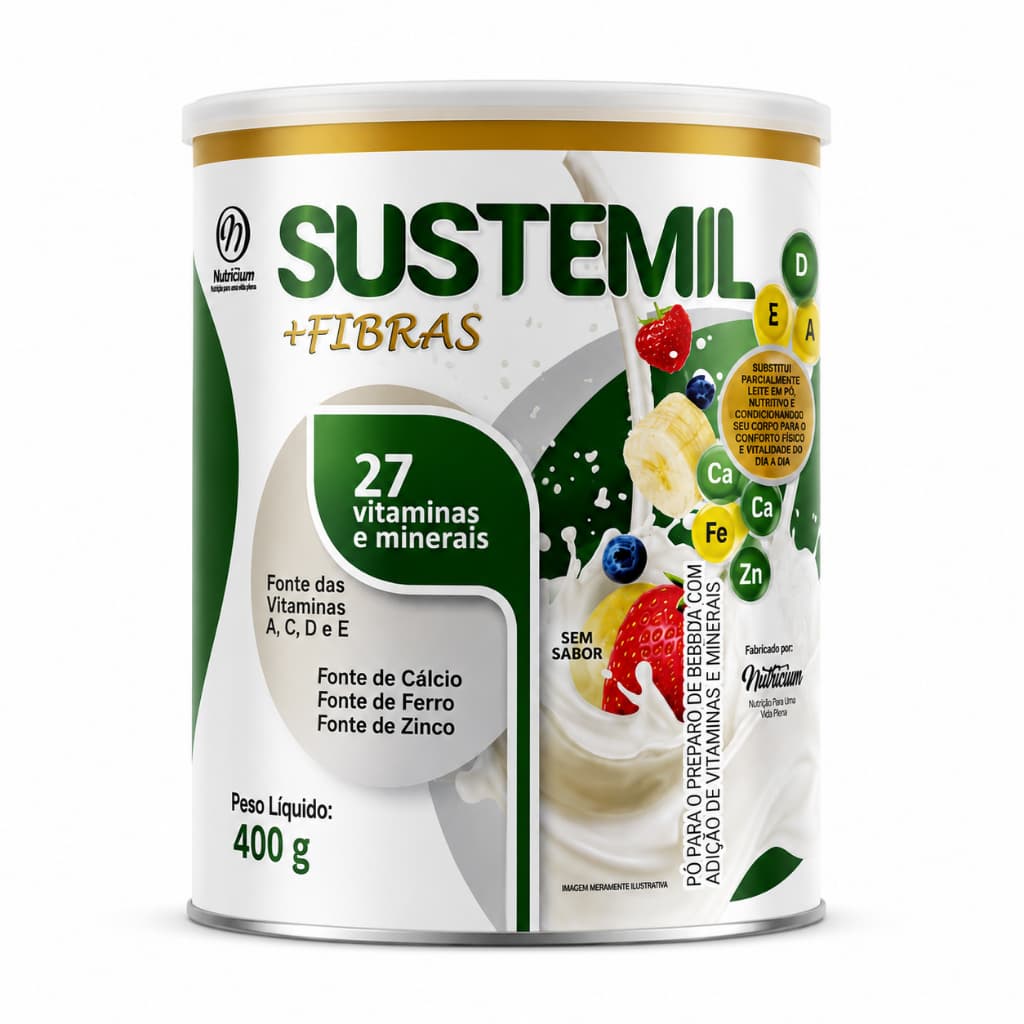 Sustemil 400g com Fibras Alimentares Proteínas 27 Vitaminas e Minerais Energia Imunidade Sem Glúten