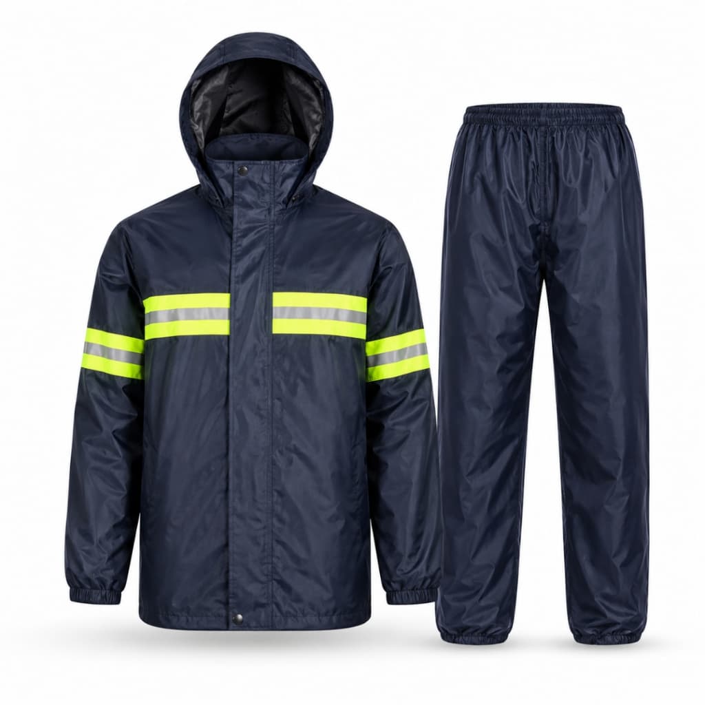 Capa de Chuva Conjunto Nylon Impermeável Jaqueta Capuz Removível e Calça Refletiva Masculina Motociclista