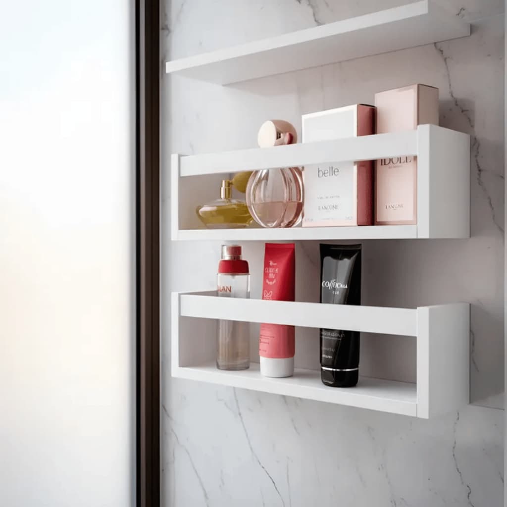 Prateleiras Banheiro Estante Perfumes Cosméticos Nicho Organizador Suporte Parede Decorativo Kit 2un