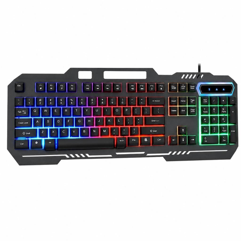 Teclado Gamer Semi Mecânico RGB USB ABNT2 Multimídia Silencioso com Suporte Celular para PC PS4 PS5 Xbox