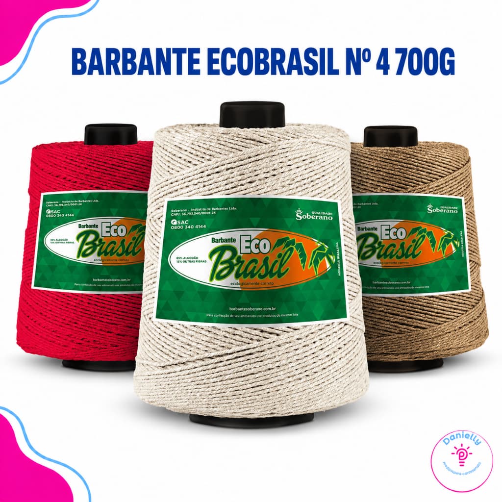 Barbante EcoBrasil Nº4 700g – Fio Colorido para Artesanato,Tapetes, Crochê
