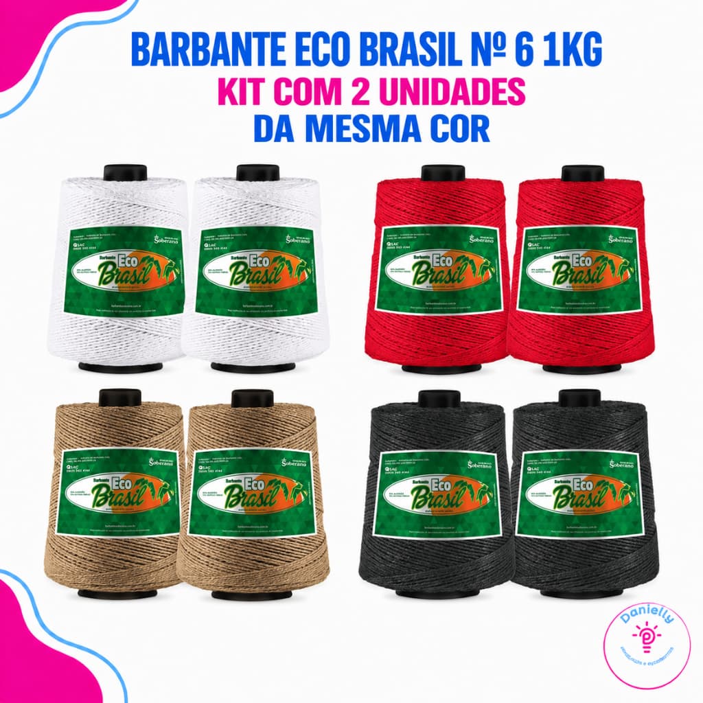 Kit Barbante Eco Brasil Nº 6 1kg – Kit 2 Unidades da Mesma Cor para Crochê e Tapetes