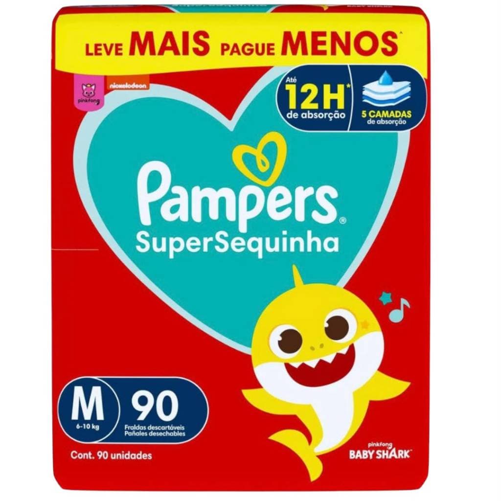 Fralda Descartável Pampers Supersequinha, Tamanho M 90 Unidades