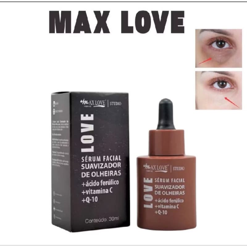 Sérum Facial Love Max Love Studio Suavizador de Olheiras Ácido Ferúlico Vitamina C Q10 Clareador Hidratante Anti-Idade