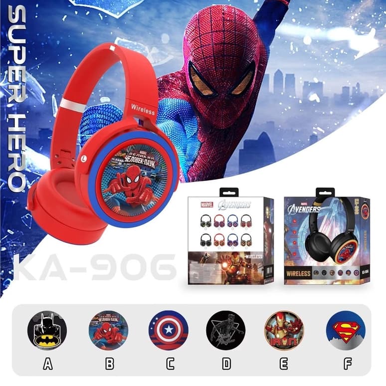 Fone Bluetooth Heróis Homem Aranha Batman Sem Fio Dobrável Infantil TF Card Pure Bass