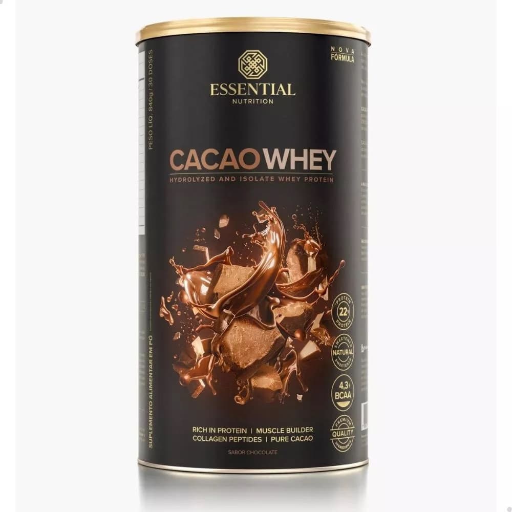 Whey Protein Hidrolisado e Isolado Com Colágeno em Peptídeos Cacao Lata 840g Sabor Chocolate Essential