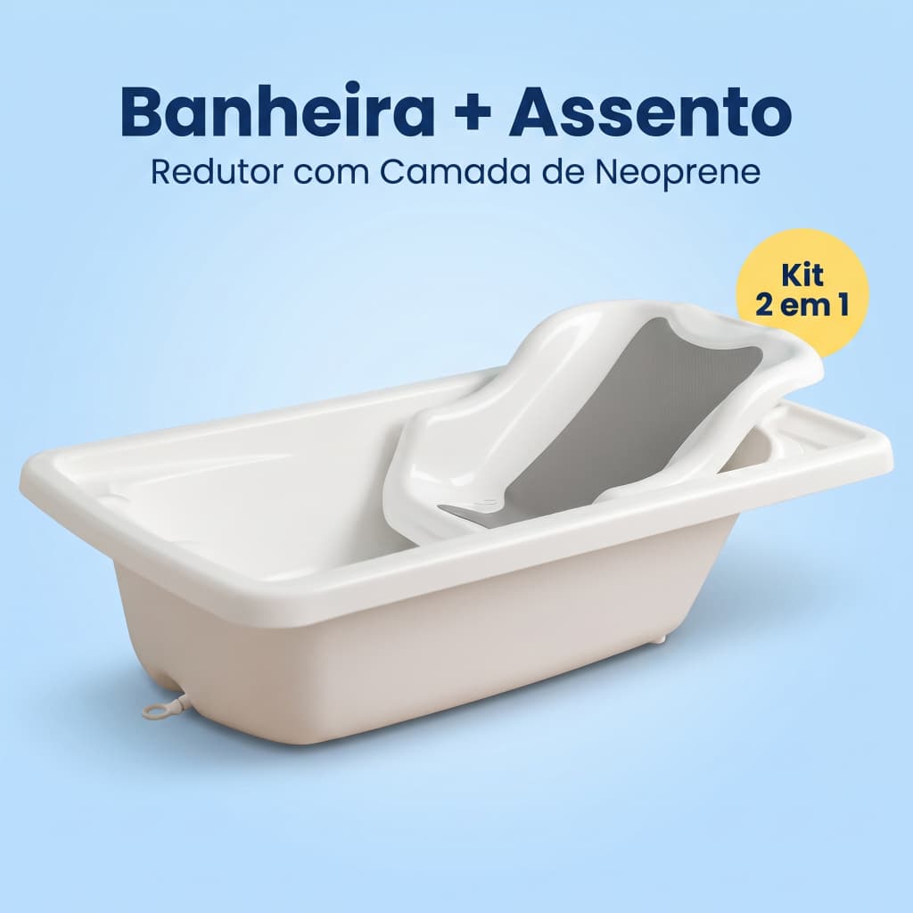 Combo Banheira Rígida Burigotto Branca + Assento Banheira de Bebe Suporte Rigido Burigotto Simples