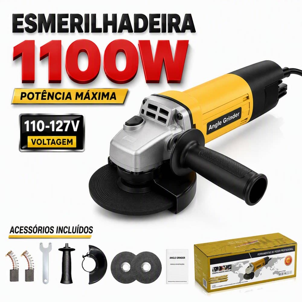 Esmerilhadeira Angular com Fio 110-127V/220V 1100W 115mm para Cortar Lixar Remover Ferrugem e Acabamento