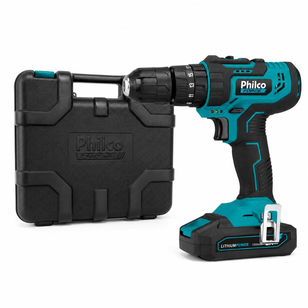 Furadeira Parafusadeira Philco Led Ppf21m 1500mAh 21 Posições De Torque Maleta Fenda E Philips
