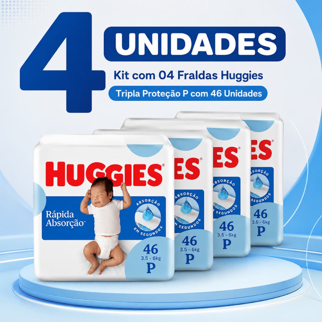 Kit Com 04 Fraldas Huggies Tripla Proteção P Com 46 Unidades