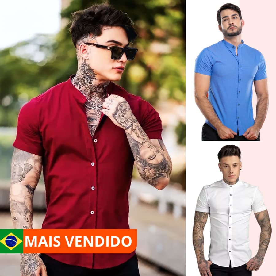 Camisa Gola Padre Social Maculina Manga Curta Slim Leve Premium