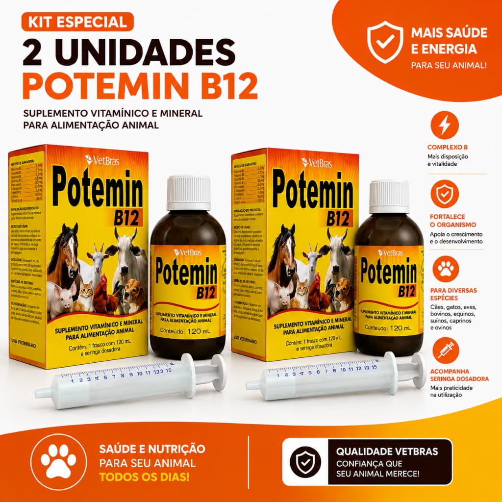 2 Unidades Potemin B12 Suplemento Vitamínico 120ml Vetbras