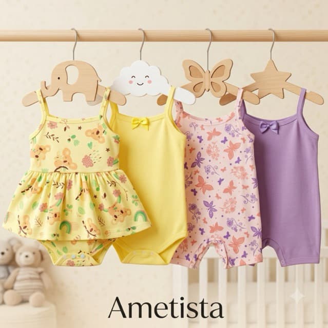 Kit Bebê Menina 4 Peças Macaquinho e Body com Saia e Alcinha Algodão Premium Kit Bori Infantil
