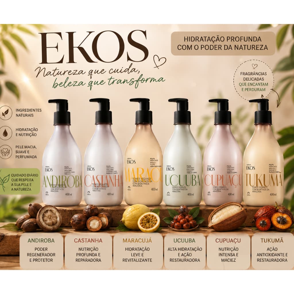 Hidratante Corporal, Sabonete Liquido e Esfoliante Corporal Natura Ekos