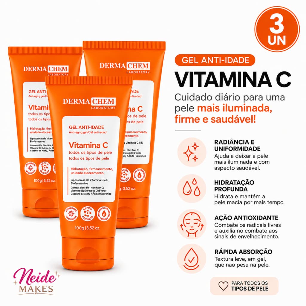 Kit 3 Gel Facial Anti Idade Vitamina C 100ml Dermachem