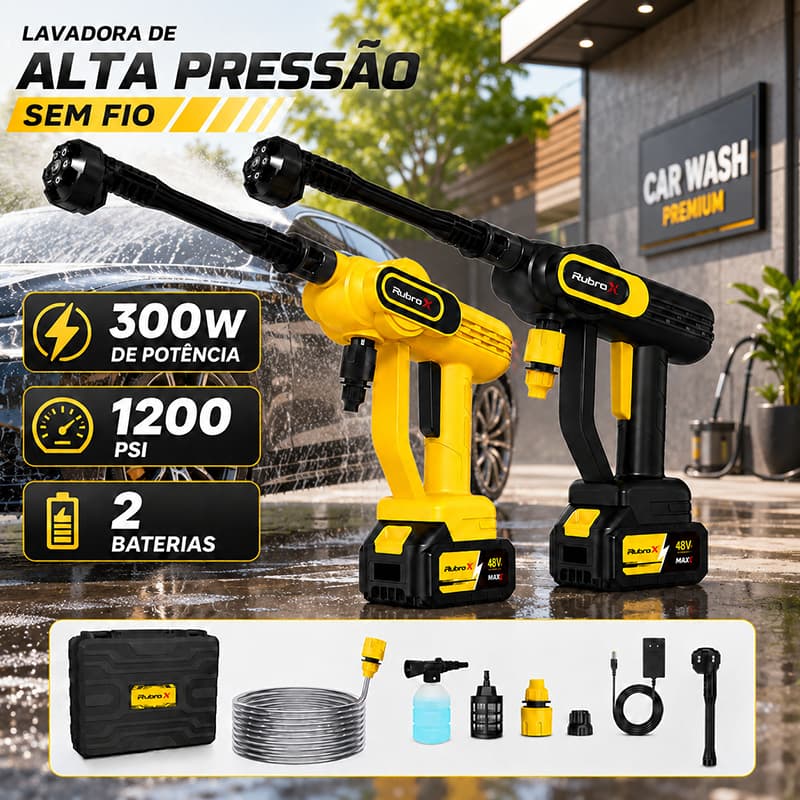 RubroX 200W/300W Lavadora de Alta Pressão Portátil Sem Fio Bivolt Kit Completo Carros e Jardins