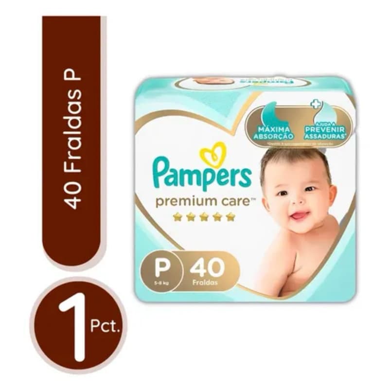 FRALDA PAMPERS PREMIUM CARE – TAMANHO P | 40 FRALDAS