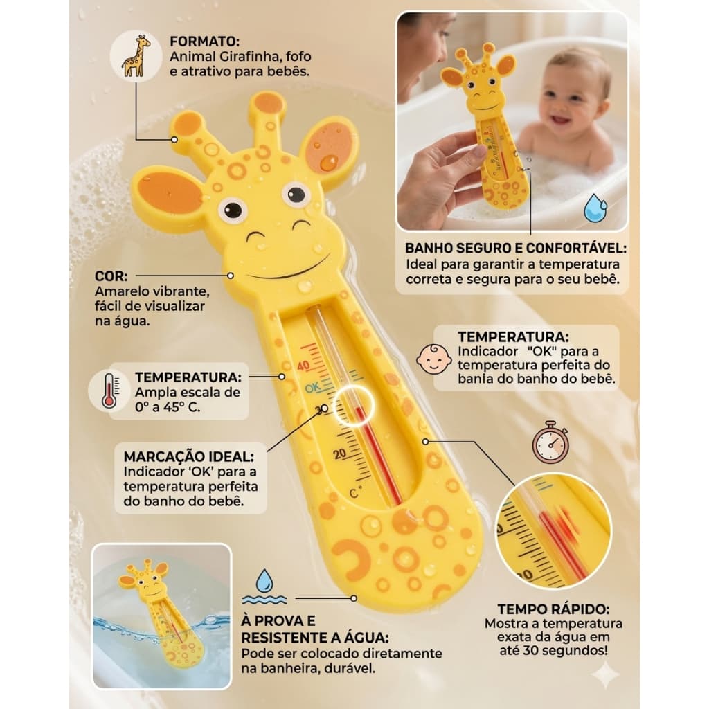 Termometro Infantil de Banheira Bebe Animal Girafinha