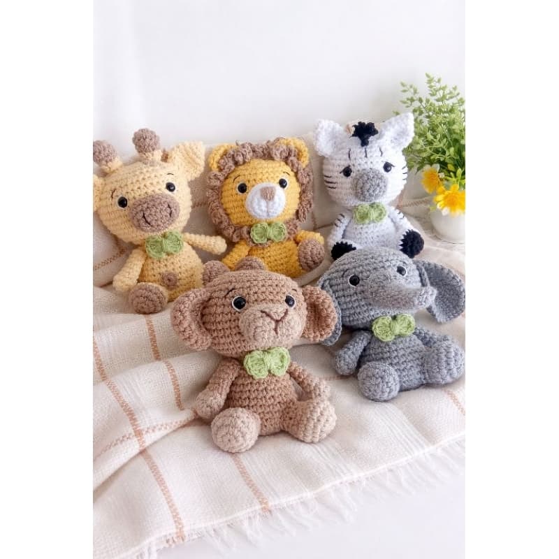 Kit mini safari amigurumi (kit 5 unidades) crochê