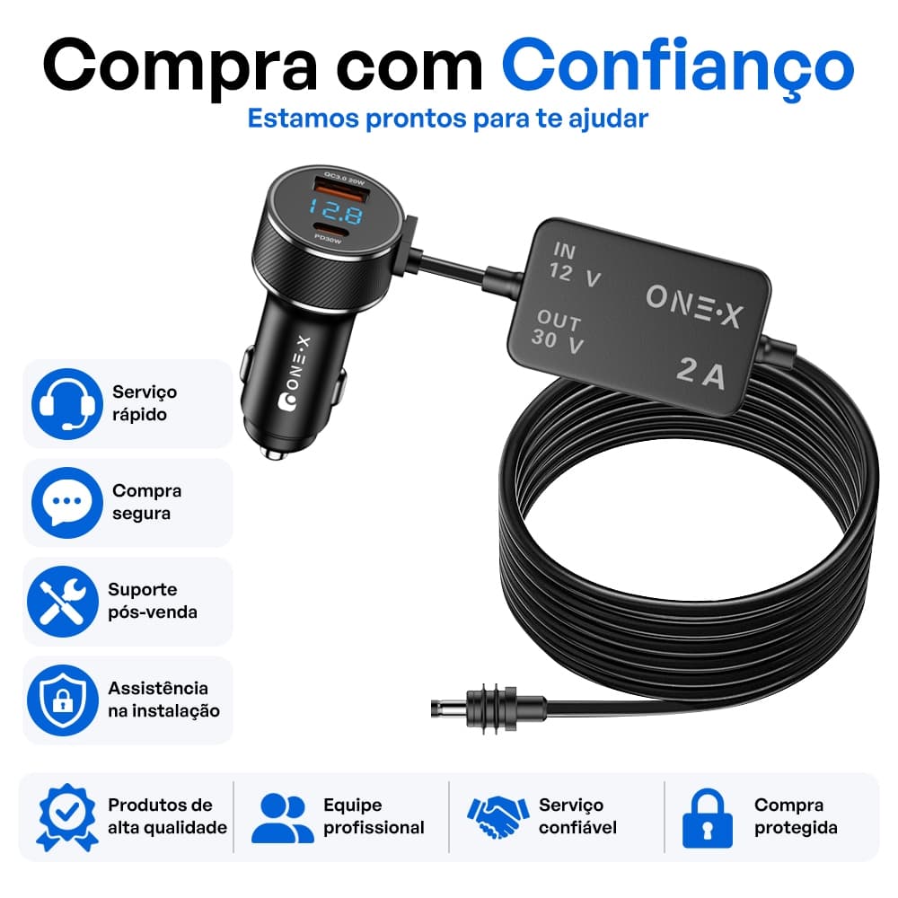 Carregador Veicular Starlink Mini 30V 3.5A Cabo 3M Conversor DC Adaptador para Carro com USB e Type-C Camping RV Motorho